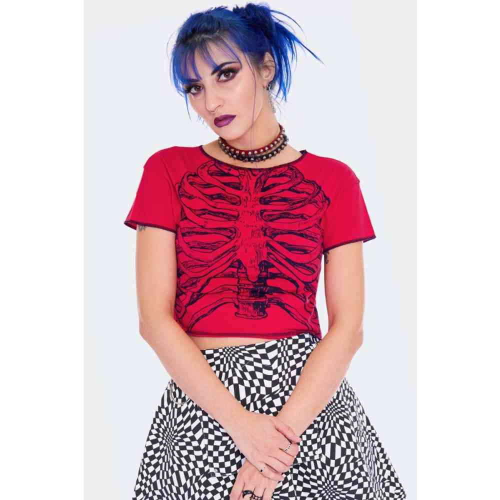 Jawbreaker - Ribs Printed Cropped Dames T-shirt - Rood
